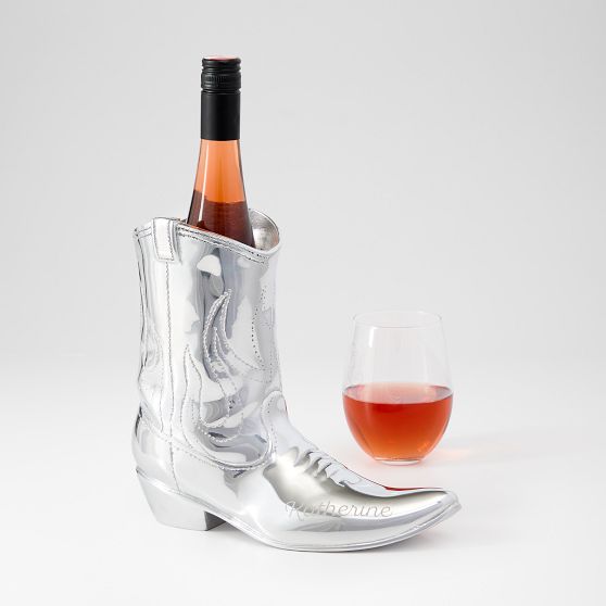 Silver Cowboy Boot Wine Chiller