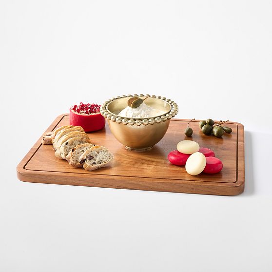 Beaded Brass and Wood 2-in-1 Serving Stand