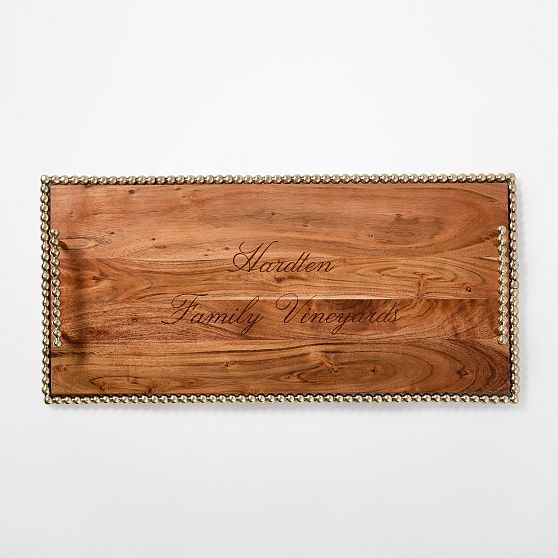 Beaded Brass and Wood Serving Tray