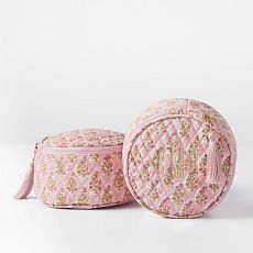 Block Print Quilted Round Travel Pouch