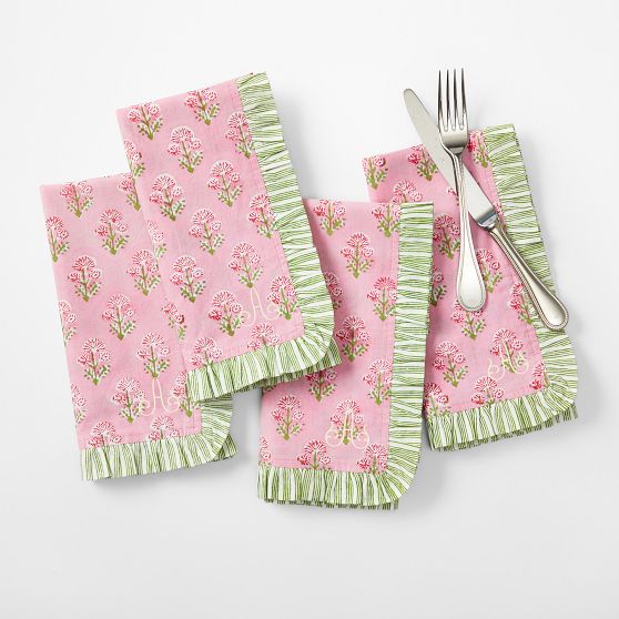 Garden Block Print Ruffle Napkins, Set of 4