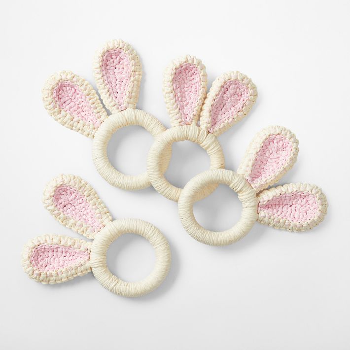 Raffia Bunny Napkin Rings, Set of 4