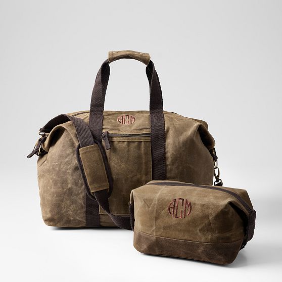Waxed Canvas Weekender and Pouch Set