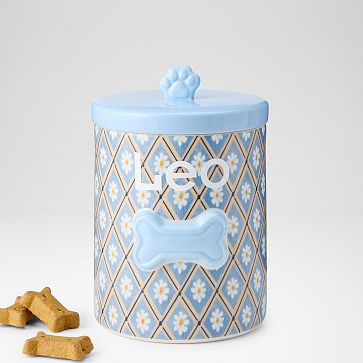 Ceramic Treat Jar, Blue Sun Flower Block Print