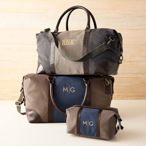 Everett Canvas and Leather Weekender and Travel Pouch Set