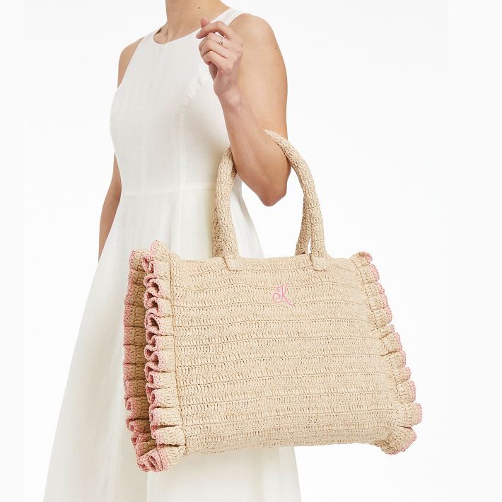 Sofia Ruffle Raffia Tote | Mark and Graham