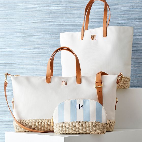 Canvas and Raffia Travel Cosmetic Case