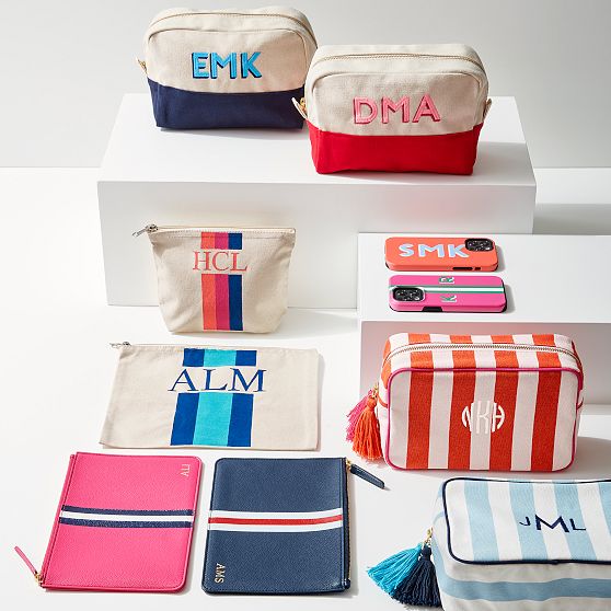 Embroidered Canvas Cosmetic Pouch