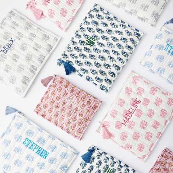 Block Print Flat Pouches, Set of 2