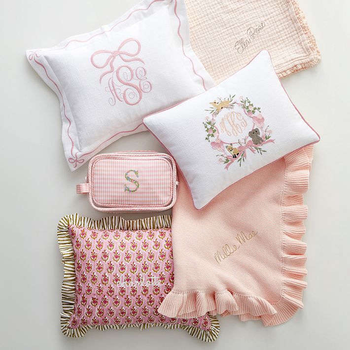 Bespoke Embroidered Bow Pillow Cover Mark and Graham