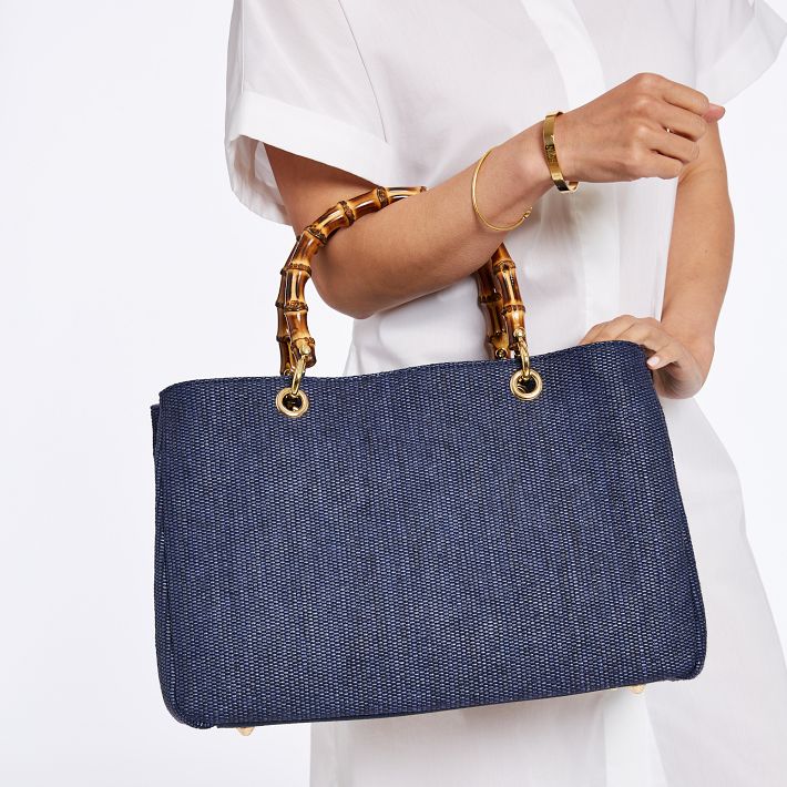A POINT ETC Bamboo Bag 【IENA LA BOUCLE】 Bamboo Elisabetta Monogrammed Raffia Handbag | Mark and Graham