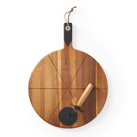 Acacia Wood Pizza Serving Board &amp; Cutter Set
