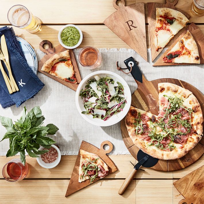 Acacia Wood Pizza Serving Board &amp; Cutter Set