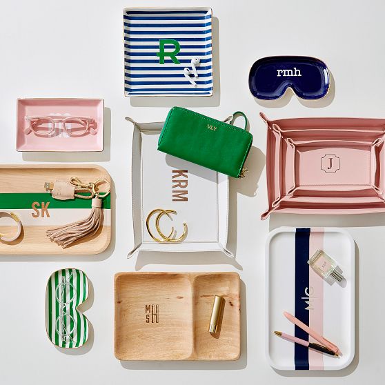 Striped Wooden Catchall Tray