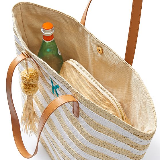 Lisette Straw Braided Striped Tote Bag