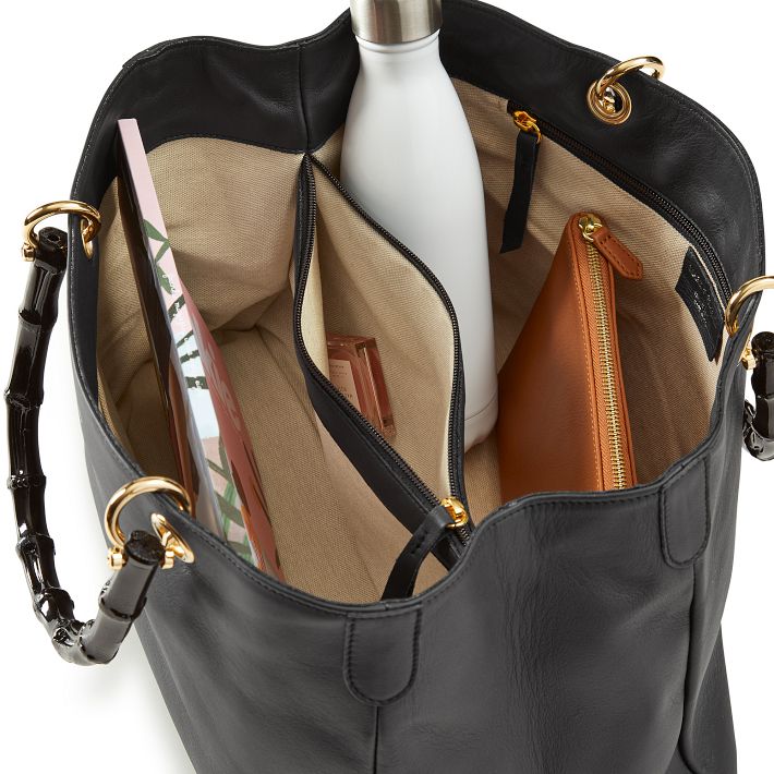 Black Bamboo Elisabetta Slouch Monogrammed Handbag | Mark and Graham