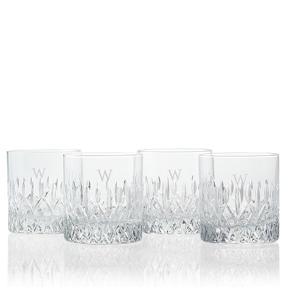 Classic Etched Rocks Glasses, Set of 4