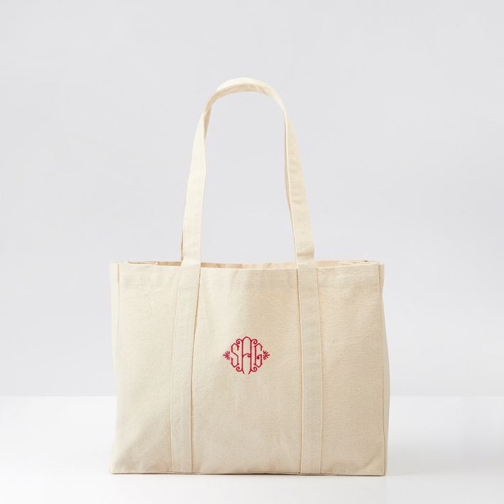 Personalized Initial Tote Bag - Heavy Duty Canvas Gift Bag For Women, Custom Monogram, Beige