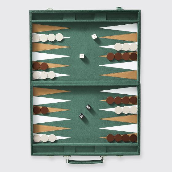Racing Green Leather Backgammon Set