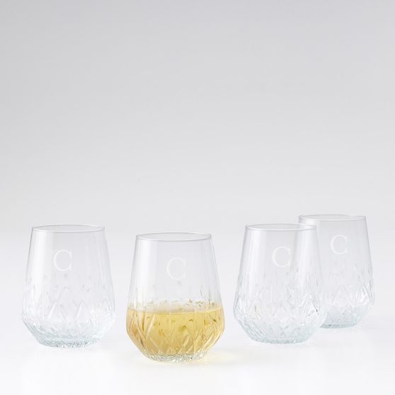 Classic Etched Stemless Wine Glasses, Set of 4 - Personalized