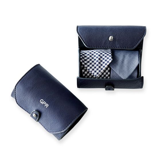 James Leather Tie Roll, Navy