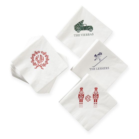 Holiday Letterpress Cocktail Napkins, Set of 50