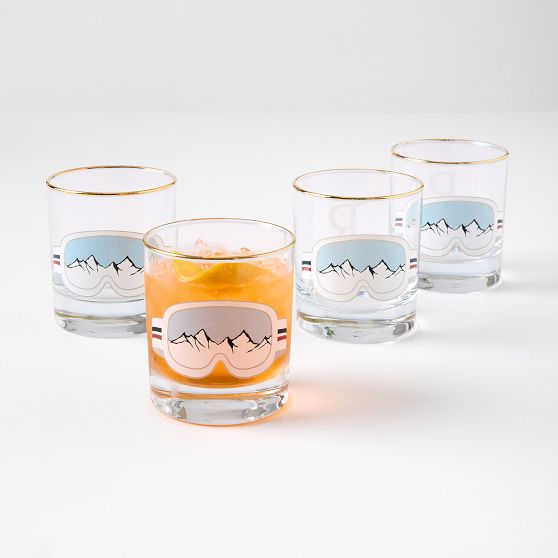 Ski Goggles Double Old Fashioned Glasses, Set of 4