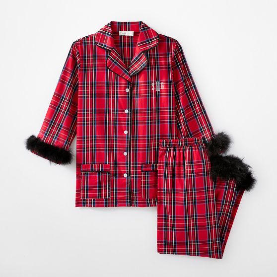 Feather Trim Tartan Pajamas