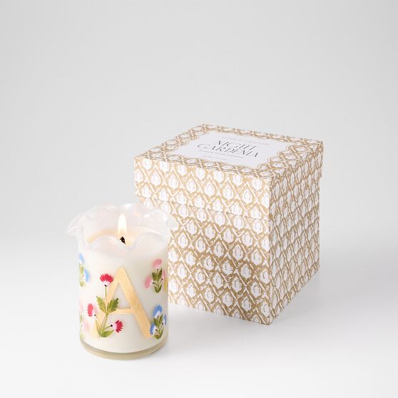 Initial Hand Painted Ruffle Candle