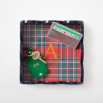 Scalloped Lacquer Mini Tray, Square, Red Tartan