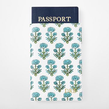 Fillmore Passport Case, Blue Carnation Flower, Foil Debossed