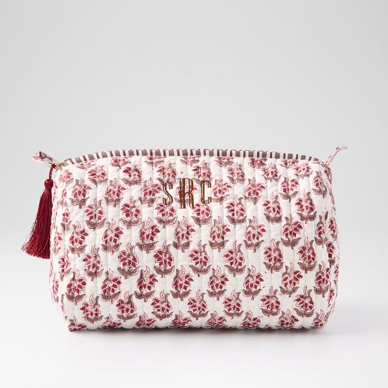 Block Print Quilted Cosmetic Pouch