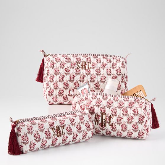 Block Print Quilted Cosmetic Pouch, Set of 3
