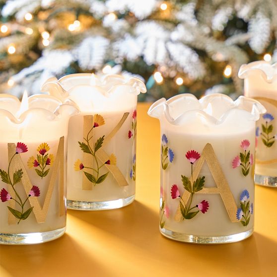 Initial Hand Painted Ruffle Candle