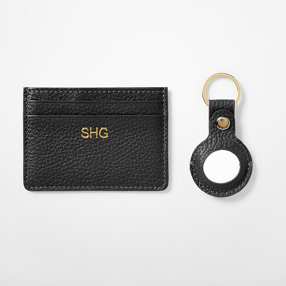 Leather Card Case and Keychain for AirTag Set