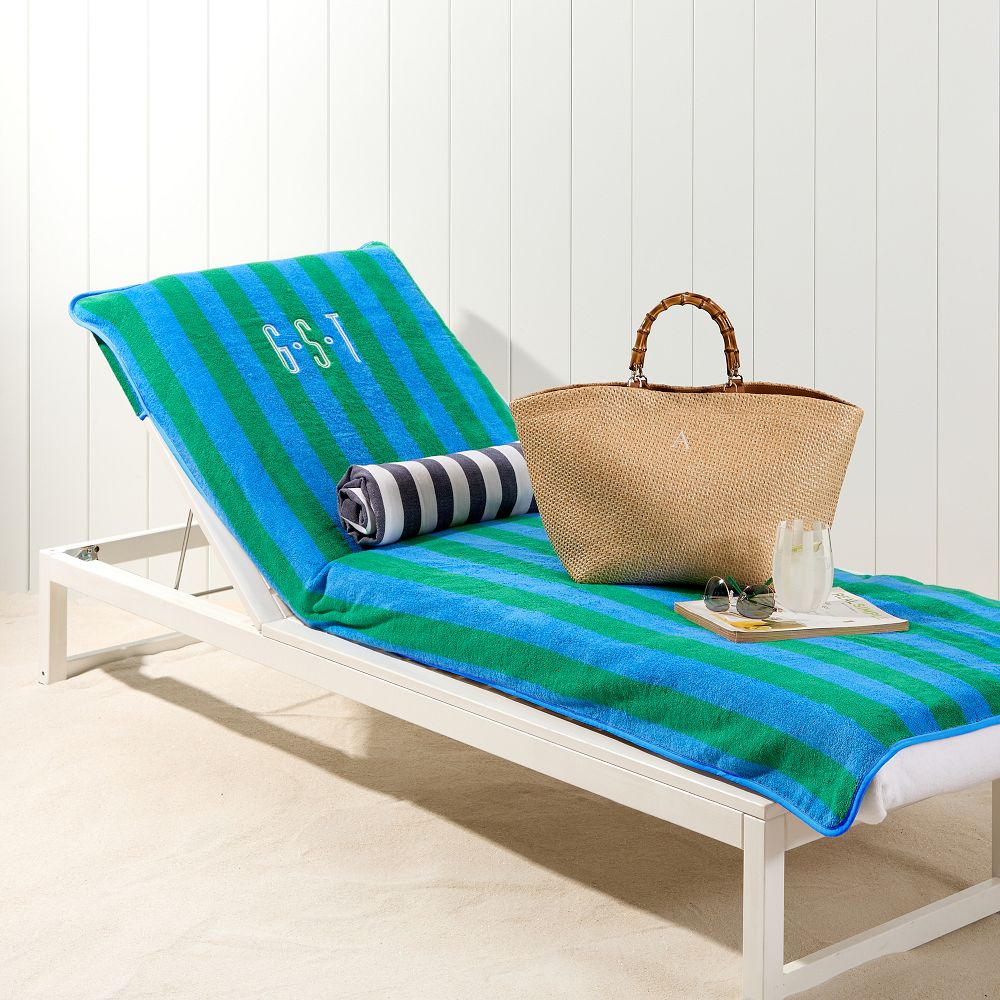 Cabana Stripe Lounge Chair Towel Cover, Blue-Green