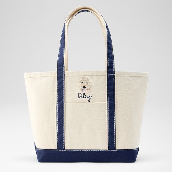 Embroidered Canvas Dog Tote- Navy
