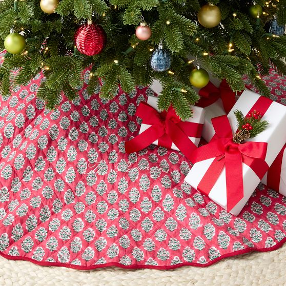 Block Print Quilted Tree Skirt with Personalization