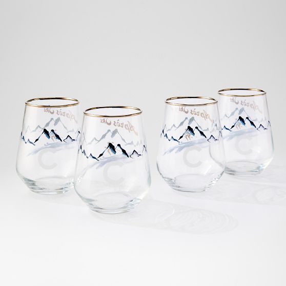 Ski Chalet Stemless Wine Glasses, Set of 4