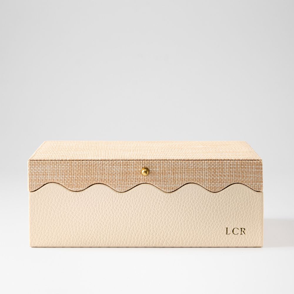 Personalized Scalloped Raffia Jewelry Box