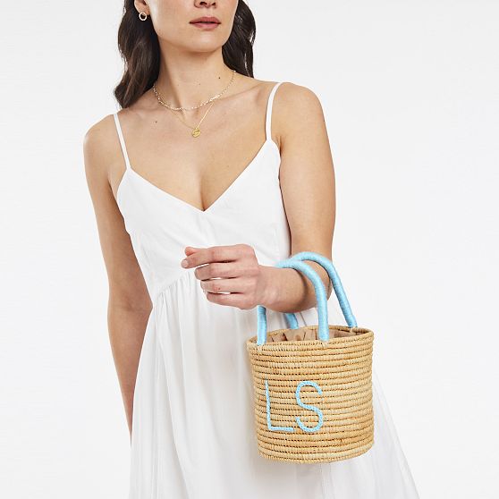 Hand Embroidered Raffia Handbag