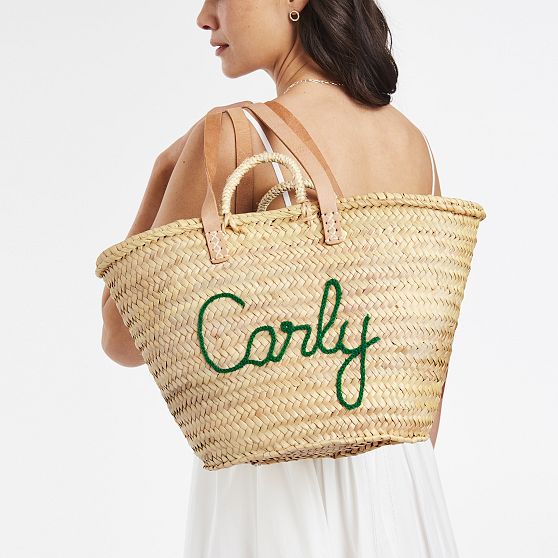 Hand Embroidered Raffia Tote