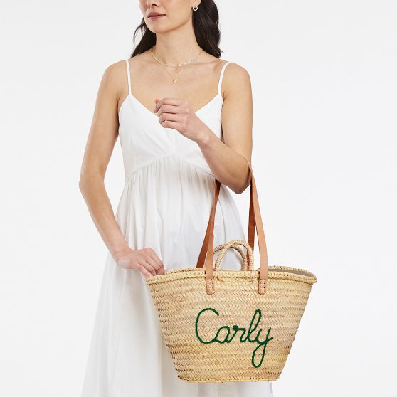 Hand Embroidered Raffia Tote