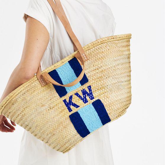 Hand Painted Straw Beach Bag