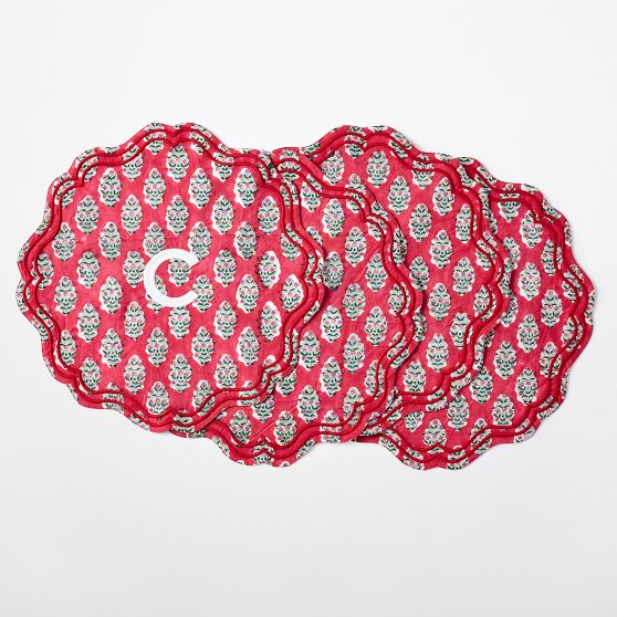 Scalloped Embroidered Placemats, Set of 4