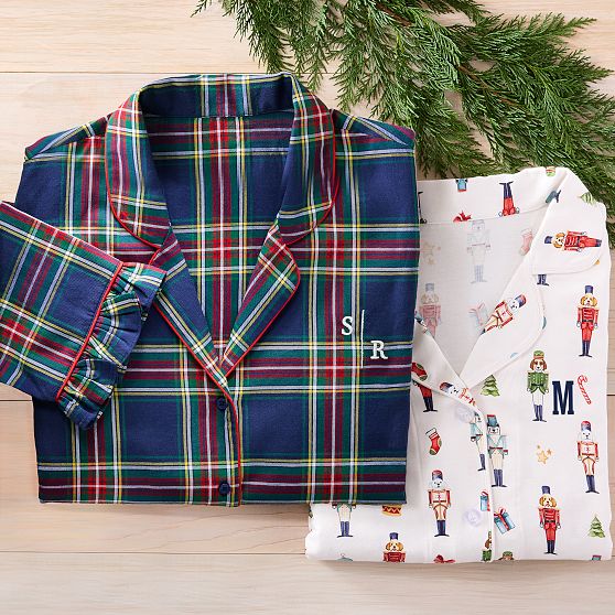 Plaid Ruffle Cotton Long Pajamas