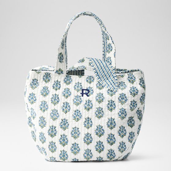Block Print Quilted Tie Tote