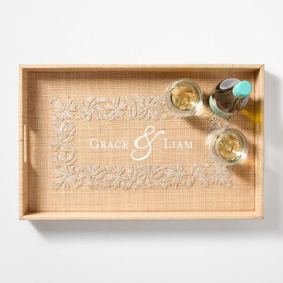 Embroidered Raffia Tray