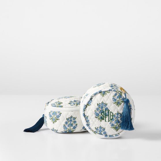 Block Print Quilted Round Travel Pouch