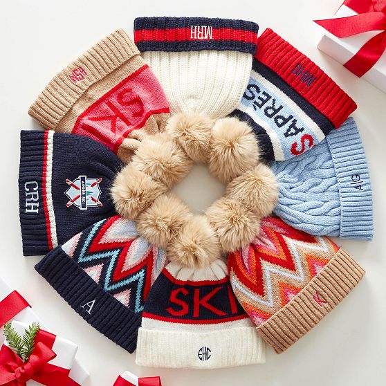 Striped Cuff Pom Pom Hat